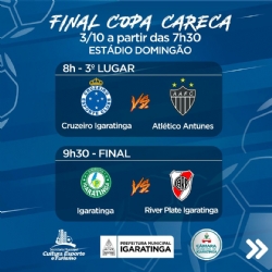 Neste próximo domingo (03/10), os times finalistas da "Copa Careca", se enfrentarão pelo título de campeão no Estádio Domingão em Igaratinga.